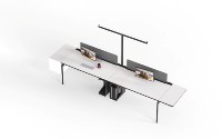 Table de travail de bureau pour 2 personnes avec panneau de séparation central et éclairage intégré