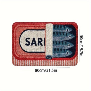 Alfombra de Entrada con Diseño de Sardinas, Alfombra de Franela con Patrón Rojo y Blanco, Alfombra Gruesa Absorbente Antideslizante para Entrada - Product Image 6