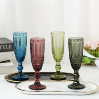 Vintage gaufrage losange pour Champagne verre gobelets 150ml coloré tige mariage flûte usine directe en vrac vente bleu verre gobelet