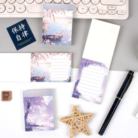 Cuaderno de Bolsillo Mini con Diseño de Flores de Cerezo y Paisaje Antiguo, Encuadernado con Pegamento, Páginas Interiores Rayadas, Personalizable al por Mayor, Regalo para Estudiantes