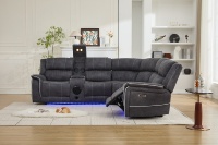 Ensemble de canapés inclinables d'angle HOMERS, canapé sectionnel inclinable en tissu technique avec haut-parleur Bluetooth et LED pour home cinéma