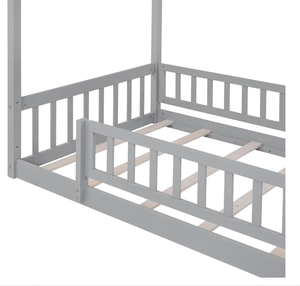 Letto a Casetta per Bambini, Letto a Terra con Ringhiere, Struttura in Legno Stile Montessori, Divertente Letto Gioco per Ragazze <span class=keywords><strong>e</strong></span> Ragazzi - Product Image 5