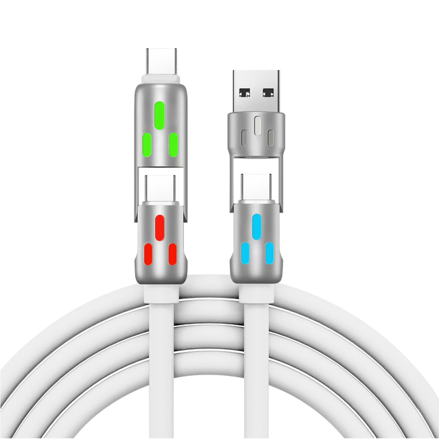 4 in 1 Adjustable Usb Type C Micro Fast Charging Cable Android Charger Cable with Led Breathing Light Indicator