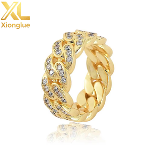 Copper 18K Unisex Trendy Geometric 8mm Single Row Zircon Cuban <b>Rings</b> Claw Setting Gift Party Anniversary Popular Hip-Hop Style - Product Image 6