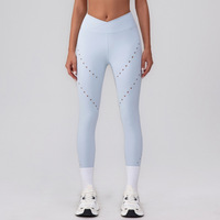 Leggings de sport et de yoga taille haute, longueur mollet, design ajouré, respirants, effet ventre plat, séchage rapide, pour la gym et l'exercice