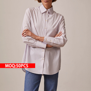 Fabricante de ropa personalizada, ropa de oficina de alta calidad, camisa de <span class=keywords><strong>mujer</strong></span> de manga larga con botones a rayas y cuello vuelto - Product Image 5