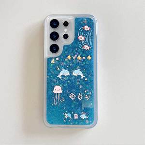 Capa de TPU Macia com Areia Líquida Brilhante para Samsung Galaxy S26 Plus S25 Edge S24 Ultra S23 FE S22 S21 Capa Traseira Mundo Marinho Golfinho - Product Image 4