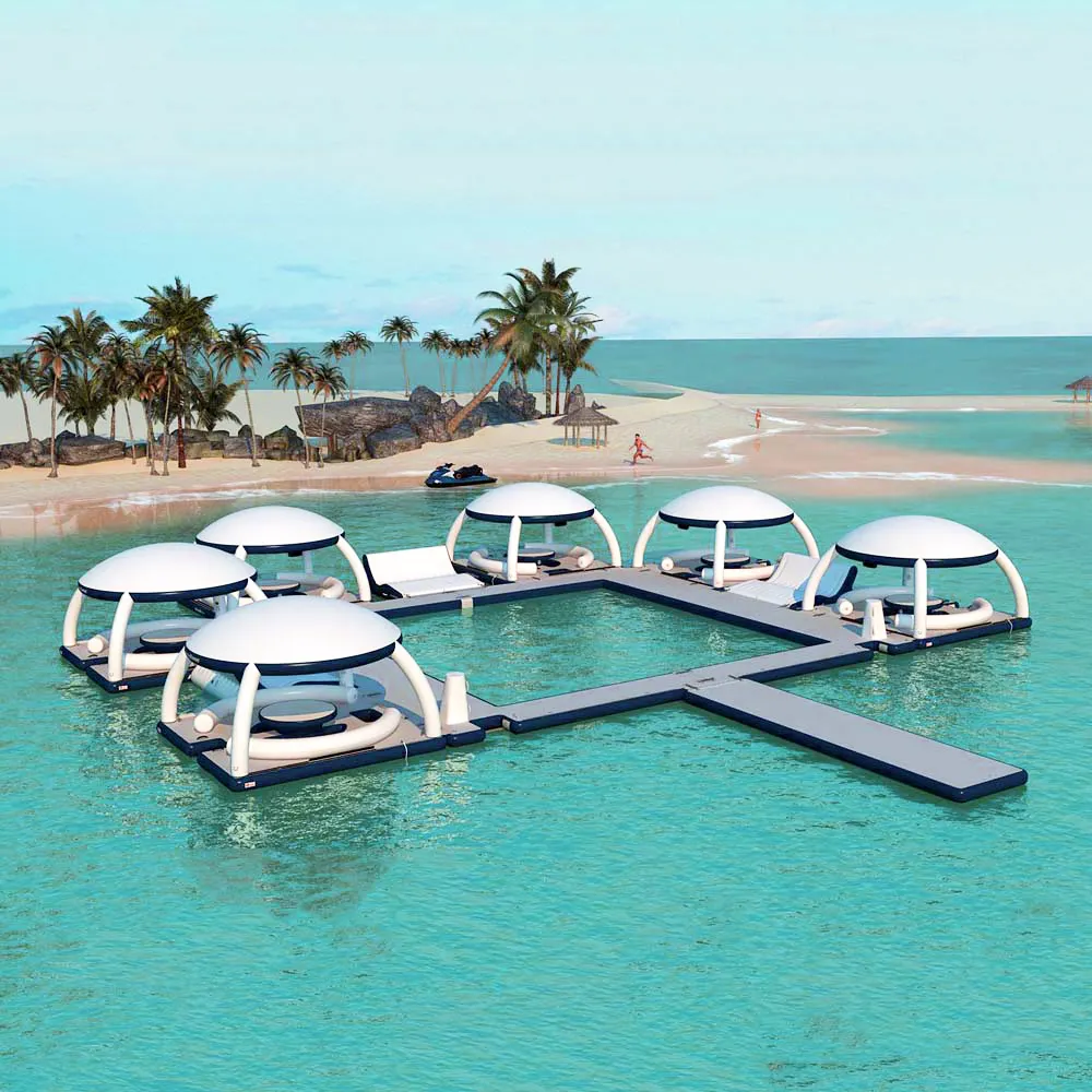 Parco acquatico gonfiabile di Love Island, attrezzature per giochi d'acqua, pontile galleggiante scorrevole per gommone pontile