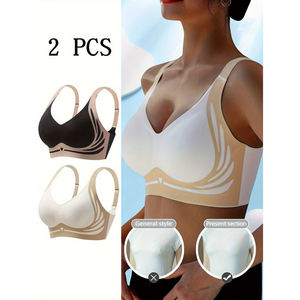 Nuevo Sujetador 3D Sin Costuras de Lujo para Mujer Talla Grande, Soporte Alto, Sin Varillas, Comodidad, Efecto Push-Up, Estilo Elegante con Ribete en Contraste - Product Image 1