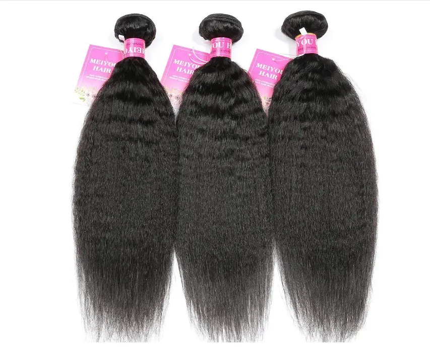 9A Kinky Straight Hair 3 Pacotes Yaki Weave Cabelo Humano Não Transformados Virgem Brasileira Remy Sew em Extensões De Cabelo Natural Preto