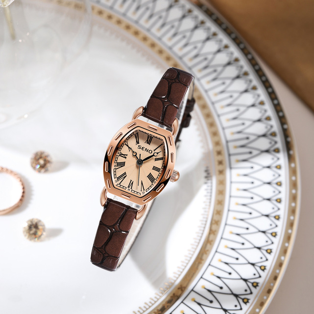 SENO Chennuo Vintage Small Wine Barrel Watch Women's Belt Elegant Small Square Watch Quartz Movement Women's Watch