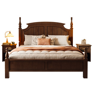 Lit en bois massif de style rétro américain, lit plateforme double de 1,8 m, couleur noyer, style français et d'Asie du Sud-Est, meubles de chambre à coucher - Product Image 4