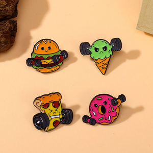 Sming pin makanan kebugaran Enamel olahraga khusus kartun es krim halter paduan kerah Lapel lencana Burger angkat besi bros - Product Image 4
