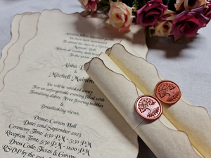 Invitación de Boda Personalizada Romántica Vintage Hecha a Mano con Letras Antiguas, Bordes Quemados, Logotipo en Relieve y Sello de <span class=keywords><strong>Cera</strong></span> - Product Image 4