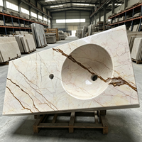 Vasque en marbre doré naturel poli, vendue directement d'usine, idéale pour les salles de bain d'hôtels et de bureaux