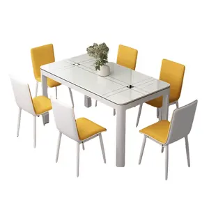 Conjunto de mesa de jantar de vidro temperado nórdico moderno e simples para mesa de centro de jantar viva quadrada de 6 tamanhos