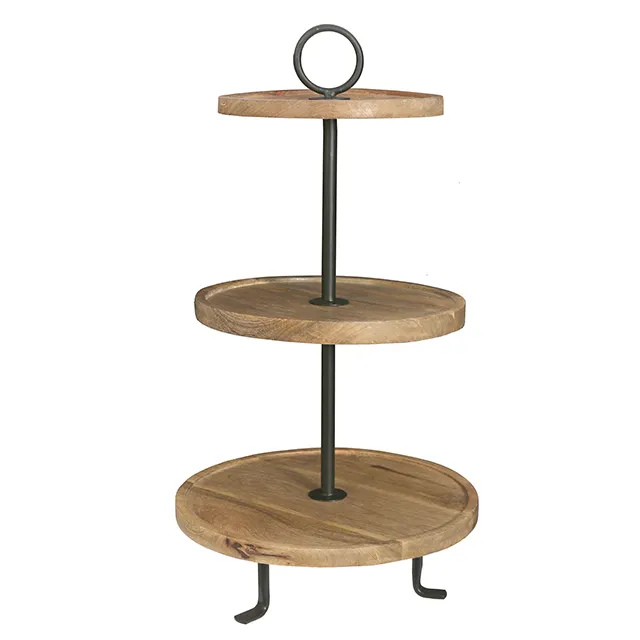 Home Decor Natural Wooden Plant Stand 3 tier with Metal Framel indoor 35 h67 cm box 4pcs for Home Decoration