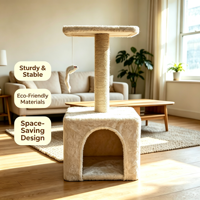 Tour de griffoir d'intérieur pour chat avec perchoir en peluche et jouet souris interactif, arbre d'activités stable et peu encombrant pour petits chats