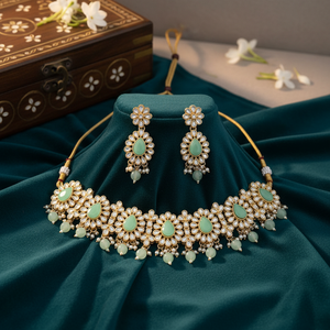 Ensemble de collier en or plaqué et pierres Kundan, bijoux fins 10581099LG - Product Image 3