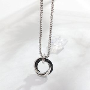 Maré vermelha pingente colar estilo hip-hop dos homens três anéis titânio aço ouro zircão simples refinado menor personalidade marca faz - Product Image 6