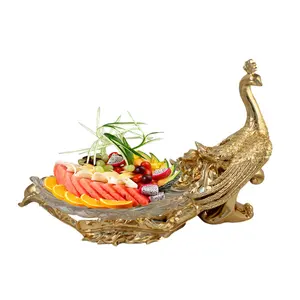 Decorazioni economiche della scultura del piatto di frutta di festival di prezzi di fabbrica per il piatto bianco di lusso domestico del pavone
