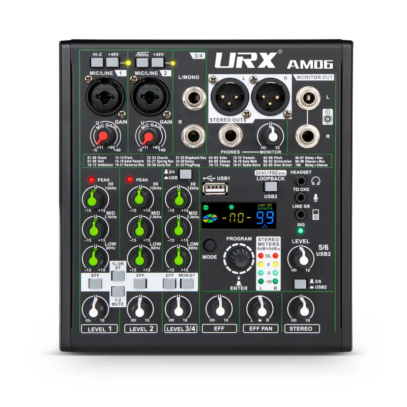 4-канальный микшер и цифровой аудиоинтерфейс URX AM06-24 бит/192 кГц, для записи ПК/мобильного телефона, DJ, студии