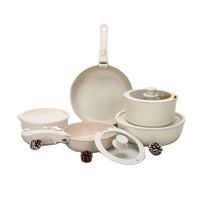 Ensemble de casseroles antiadhésives multifonctionnelles avec poignée amovible, revêtement céramique, empilables, avec ustensiles, compatibles induction