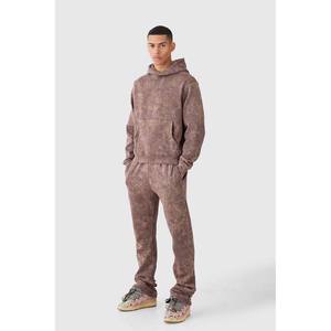 ชุดวอร์ม2ชิ้นสำหรับผู้ชายชุดวอร์มแบบสองชิ้นชุดวอร์มผ้าบ็อกซี่สีแอซิดแบบซ้อนกันติดโลโก้ - Product Image 3