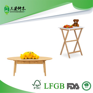Foldable <b>bamboo</b> and wood side table/cafe table/living room oval wooden coffee table/tea table with thickened <b>bamboo</b> <b>stools</b> - Product Image 5