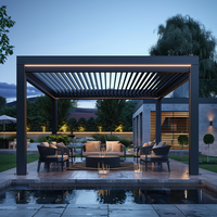 Pérgola de Jardín Moderna Impermeable con Techo de Láminas Ajustables por Control Remoto, Sistema Bioclimático de Aluminio para Sombreado de Terrazas