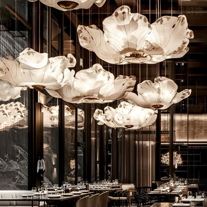 โคมไฟระย้ารูปบันไดแบบดูเพล็กซ์สไตล์จีนสำหรับห้องนั่งเล่นตรงกลางห้องรับประทานอาหารโลหะวิลล่าบ้านชาการออกแบบดอกบัวสำหรับห้องนั่งเล่น - Product Image 3