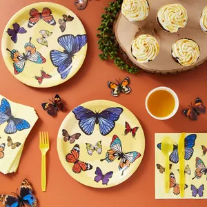 Hermosa vajilla de fiesta de mariposa para fiesta de té plato de papel desechable juego de servilletas suministros de fiesta temática de mariposa