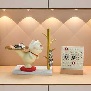 Lucky Cat Tray Ornament Resin Feng Shui Decorative Storage Home Decoration Entryway Gift - Product Image 2