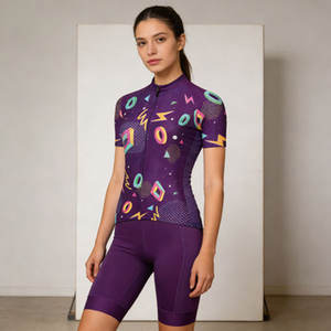 Maillot de vélo unisexe à manches courtes avec imprimé géométrique rétro, poches cachées, extensible dans quatre directions, léger, séchage rapide, respirant, pour l'intérieur - Product Image 1