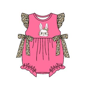 Tenues pour enfants filles avec short et motif lapin de Pâques mignon, barboteuse bébé à bulles, mode léopard, vente en gros, vêtements assortis pour sœurs - Product Image 3