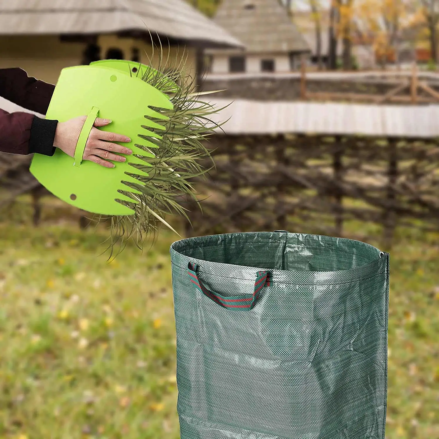 Green Outdoor Garden Leaf Bag Bauwerk zeuge Blätter Rasen grasen tfernung Leaf Grabber Scoops Hand Rechen Set