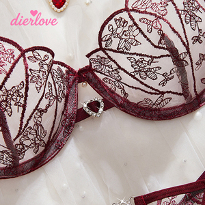Dierlove Set di Lingerie di Lusso in <span class=keywords><strong>Pizzo</strong></span> Rosso Borgogna, Sexy, Esotico, Ricamato, Trasparente, Sensuale - Product Image 4