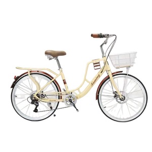 Vélo <span class=keywords><strong>de</strong></span> <span class=keywords><strong>ville</strong></span> rétro <span class=keywords><strong>rose</strong></span> 24/26 pouces pour femmes avec panier en acier à haute teneur en carbone - Product Image 6