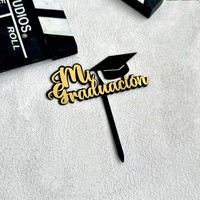 Cross-Border Instagram-Style 2026 Schwarz-Gold Doppelschichtiger Acryl-Abschlusskuchen-Topper – Abschlussfeier-Zubehör & Deko