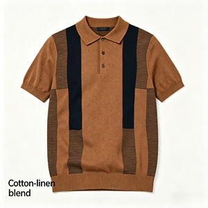Suéter de Punto para Hombre, Manga Corta, Personalizado al por Mayor, Mezcla de Algodón y Lino de Alta Calidad, Cuello Polo, Jacquard a <span class=keywords><strong>Rayas</strong></span> - Product Image 2