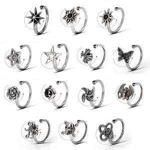 Bagues Fidget Boussole Soleil Ajustables en Acier Inoxydable 316L Étanche, Bijoux Nautiques Vintage avec Pierre Noire pour Hommes et Femmes - Product Image 6