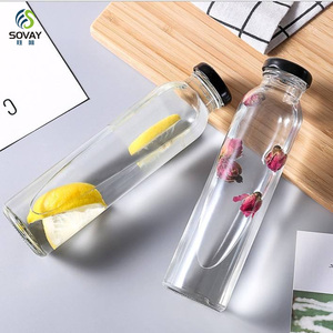 Bouteille en verre transparente <span class=keywords><strong>moins</strong></span> chère de 250 ml, 350 ml, 500 ml avec couvercle en fer pour boissons froides, thé et jus de lait – Bouteille en verre vide - Product Image 4