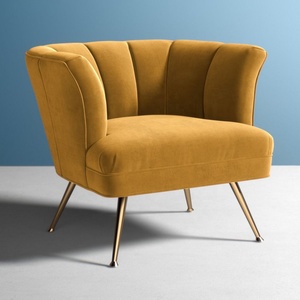 Mid Century Style Furniture Single Sofa Scalloped-Back Chair Stainless Steel legs fabric Velvet Living Room Armchair - Product Image 2