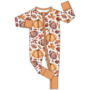 Butik bambu kustom tengkorak Halloween Gambar labu bayi baru lahir Romper pendek ritsleting 2 arah pakaian tidur ritsleting anak perempuan laki-laki - Product Image 3