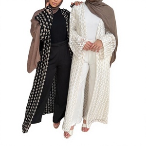 Elegant Geometric Pattern <b>Long</b> Sleeve Abaya Modest Floor Length Women's Islamic <b>Dress</b> Lightweight Polyester Daily Wear - Product Image 2
