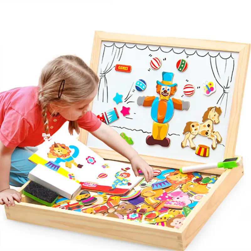 Puzzle magnétique éducatif Montessori en bois pour enfant, jouet de jeu, planche à dessin
