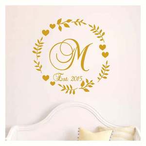 Pegatina Personalizada con Monograma para Corona de Boda, Iniciales, Letras, Monograma de Novios, Adhesivo Brillante Removible para Pared - Product Image 5