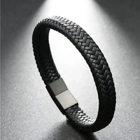 Bracelet en cuir noir à fermoir magnétique tressé vintage pour homme, bijoux de luxe en gros