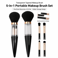 En stock : Ensemble de 5 pinceaux de maquillage en capsules, portable, synthétique, avec pinceau éventail, crayon à sourcils, pour le visage et les yeux, outils de beauté de voyage