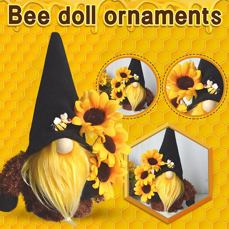 Hadiah Dekorasi Halloween Natal, boneka tanpa wajah, ornamen boneka lebah bunga matahari indah untuk hadiah liburan